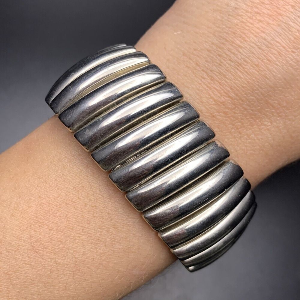 Expansion Bracelet Silver Tone Classic Chunky Wide Vintage